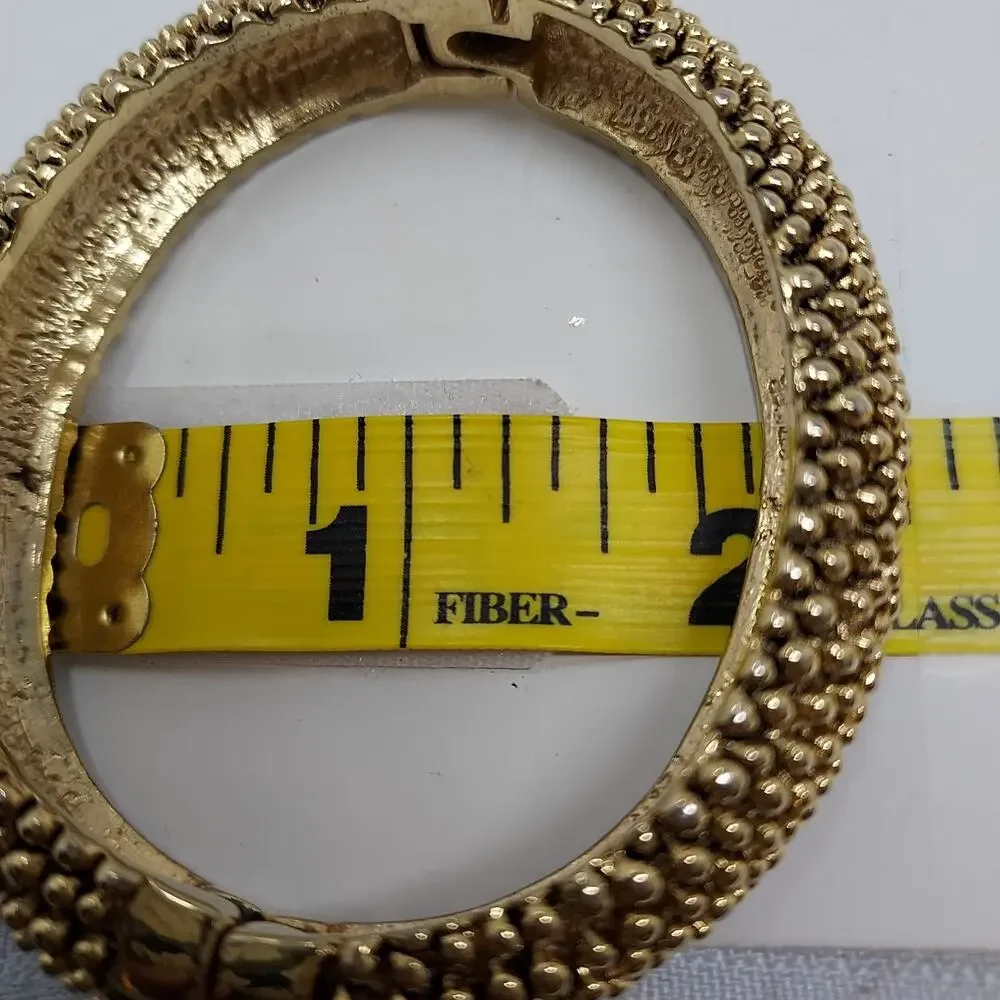 Clamper Bracelet Gold Tone Caviar Bead Texture Oval 2.5
